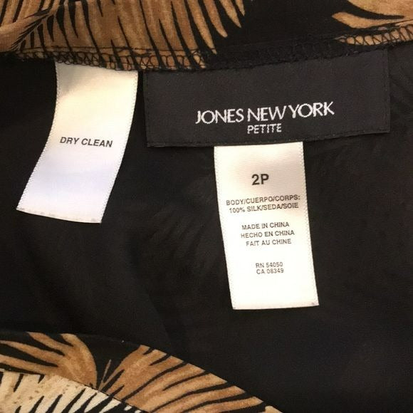 JONES NEW YORK Black Brown Leaf Print Silk Maxi Skirt Size 2P