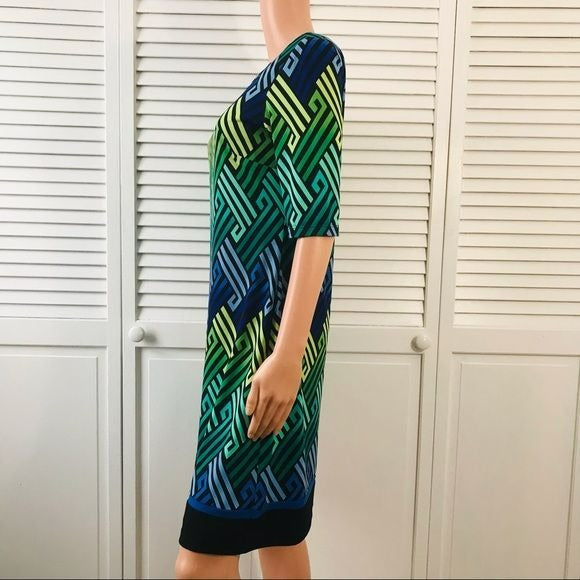 JESSICA HOWARD Multicolor Diagonal Chevron Short Sleeve Dress Size 8