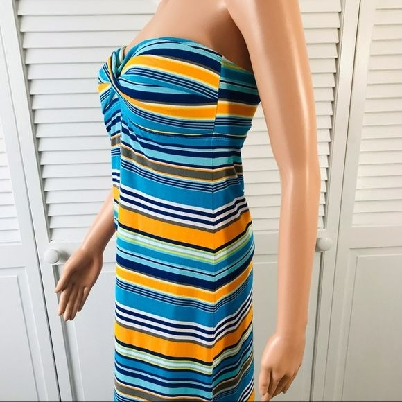 TOMMY BAHAMA Multicolored Striped Strapless Maxi Dress Size M