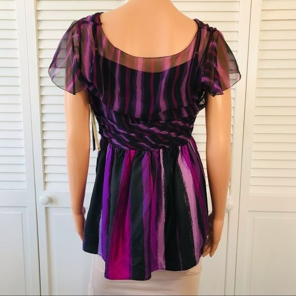 DKNYC Purple Black Silk Short Chelsea Sleeve Blouse Size 10 (new with tags)