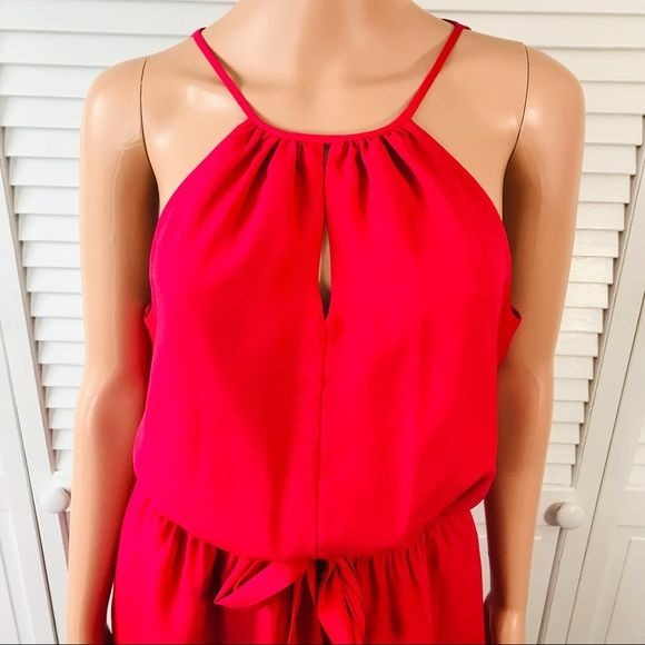 EXPRESS Red Belted Sleeveless Dress With Pockets Size L