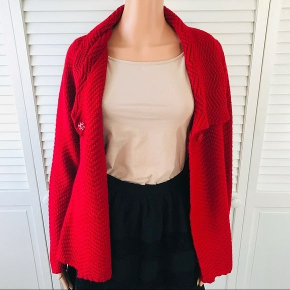 JM COLLECTION Red Acrylic Knit Cardigan Sweater Size L