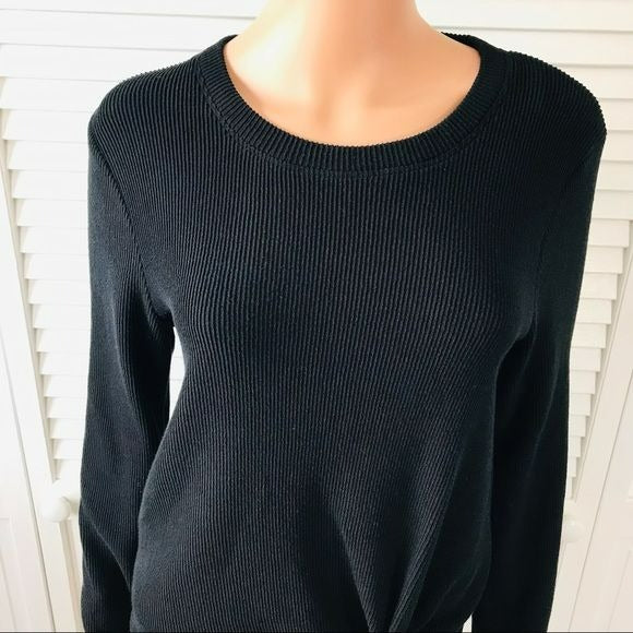 MADEWELL Black Long Sleeve Round Neck Knot Front Pullover Ribbed Sweater Size L