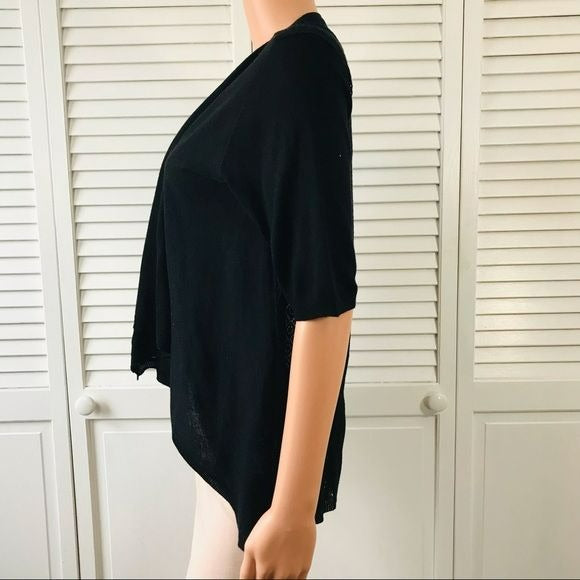 ELLE Black Acrylic Short Sleeve Open Front Cardigan Size M