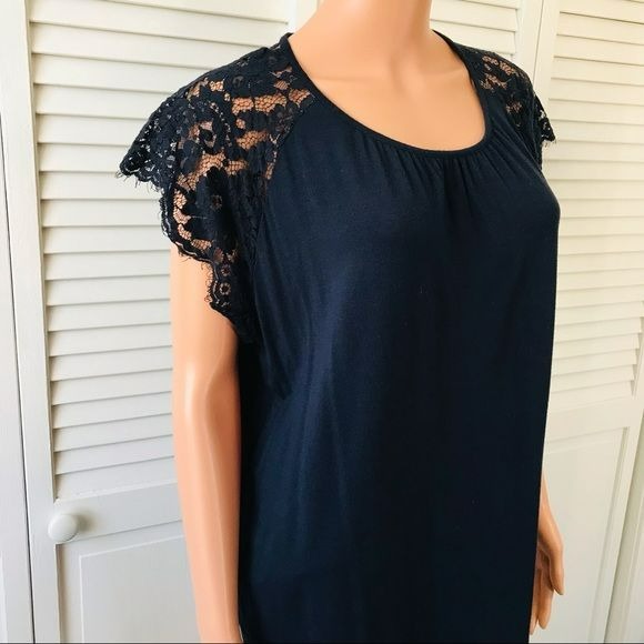 DRAPER JAMES Navy Blue Scoop Neck Short Sleeve Lace Shirt Size XXL