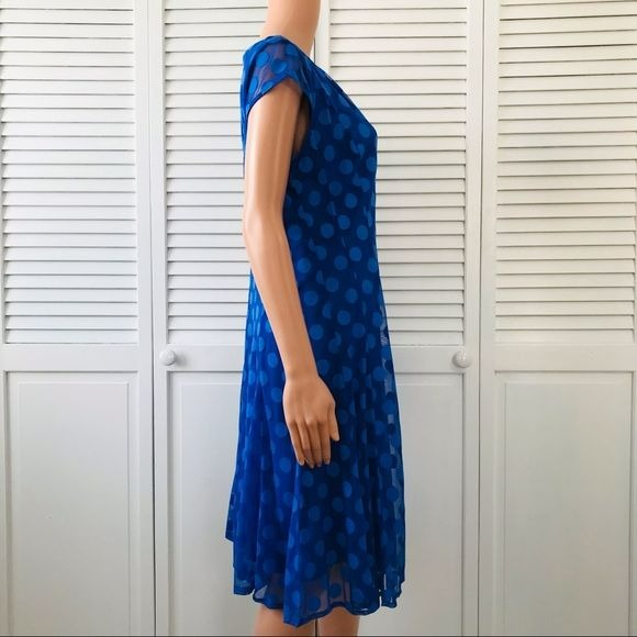 MADISON LEIGH Blue Polka Dot Cap Sleeve Dress Size 12