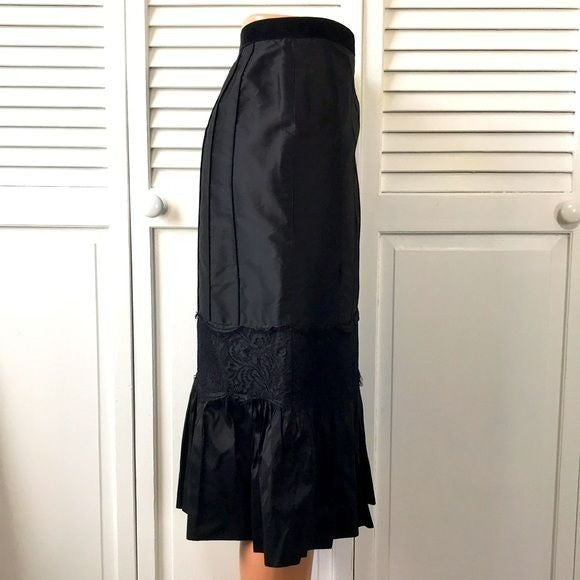 ANN TAYLOR LOFT Black Ruffles Silk Skirt Size 6