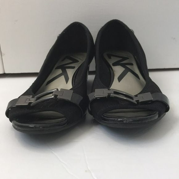 ANNE KLEIN SPORT Black Low Open Toe Wedges Size 6.5M