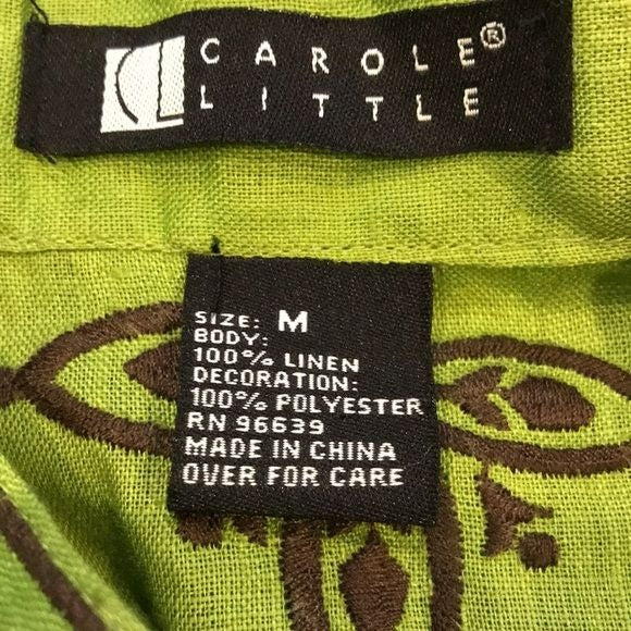 CAROLE LITTLE Green Embroidered V-Neck Tunic Size M (new with tags)