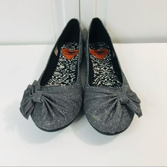 ROCKET DOG Gunmetal Mattie Shimmer Mesh Fabric Bow Flats Size 9M