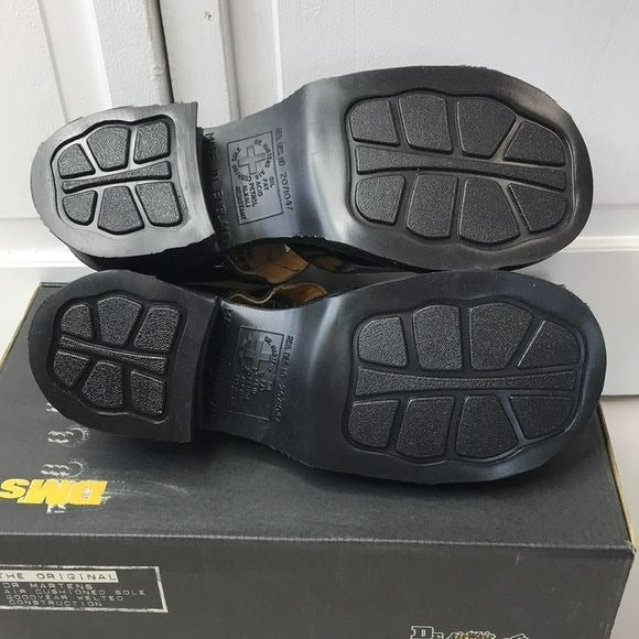 DR MARTENS Black Platform Patent Overlaid Vamp Black Jazz Dull Sandals Size 8 (new in box)