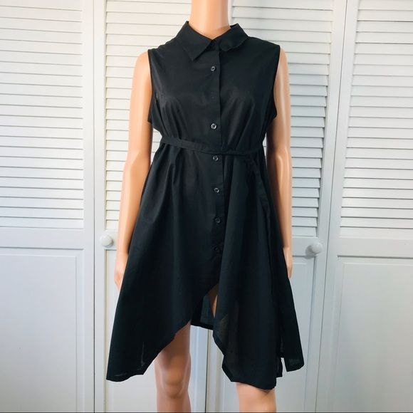 NORMA KAMALI Black Sleeveless Button Down Shirt Dress Size L