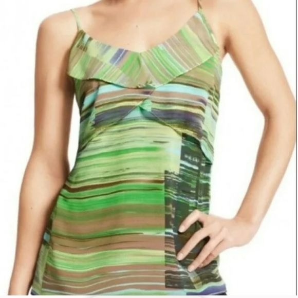 CAbi Green Watercolor Striped Camisole Size S