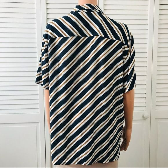TOPMAN Striped Short Sleeve Button Down Shirt Size L