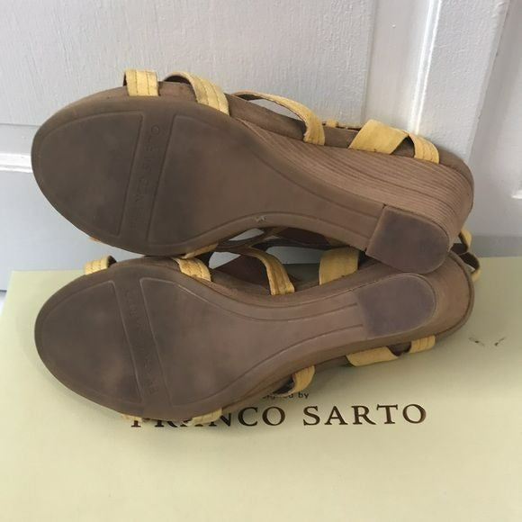 FRANCO SARTO Yellow Honduras Wedge Sandals Size 8.5M