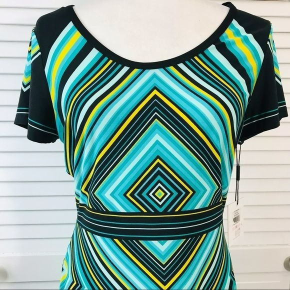 *NEW* CALVIN KLEIN Green Jersey Diamond Pattern Fitted Sheath Dress Size 10