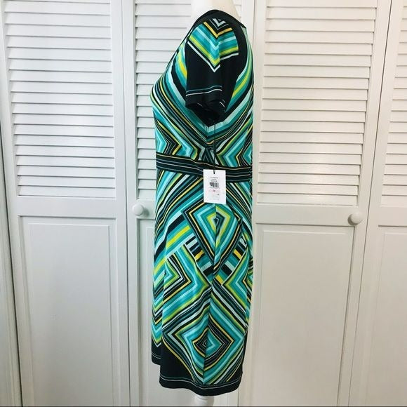 *NEW* CALVIN KLEIN Green Jersey Diamond Pattern Fitted Sheath Dress Size 10