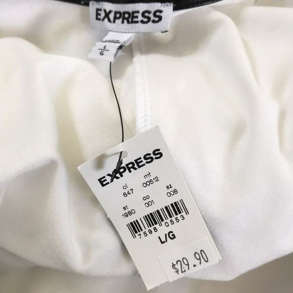 EXPRESS White Sleeveless Shirt With Leather Trim Size L (new with tags)