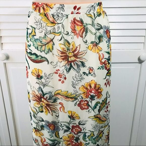 CJ BANKS Ivory Floral Midi Skirt Size 14W (new with tags)