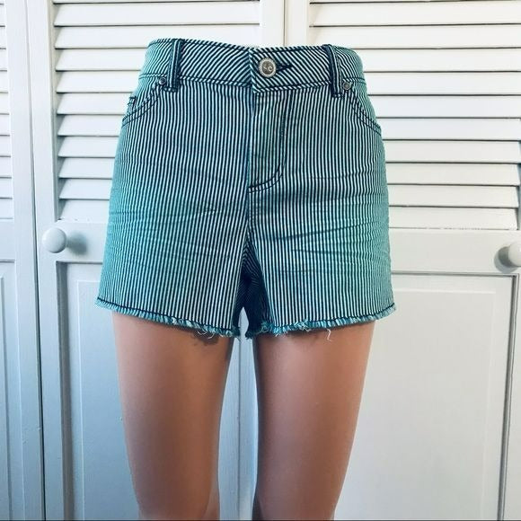 LC LAUREN CONRAD Turquoise Navy Blue Striped Faded Shorts Size 10 (new with tags)