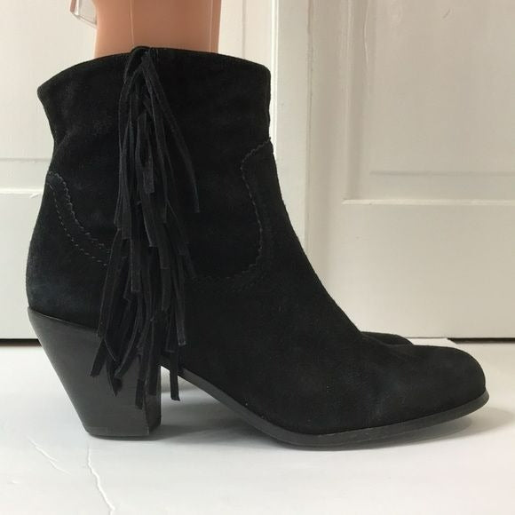 SAM EDELMAN Black Suede Tassel Louie Ankle Booties Size 9.5