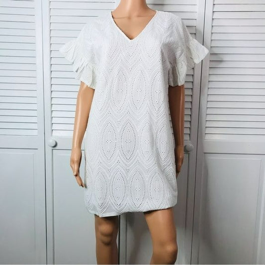 MARIE OLIVER Andi Ruffle White Eyelet Dress Size S