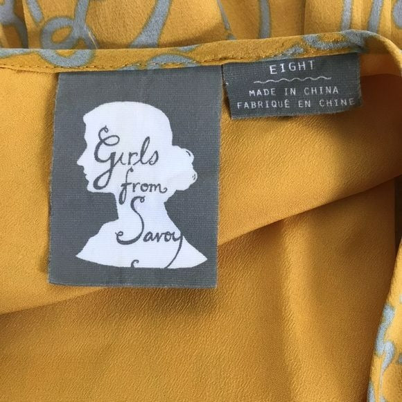 GIRLS FROM SAVOY By Anthropologie Yellow Gray Silk Sleeveless Dress Size 8