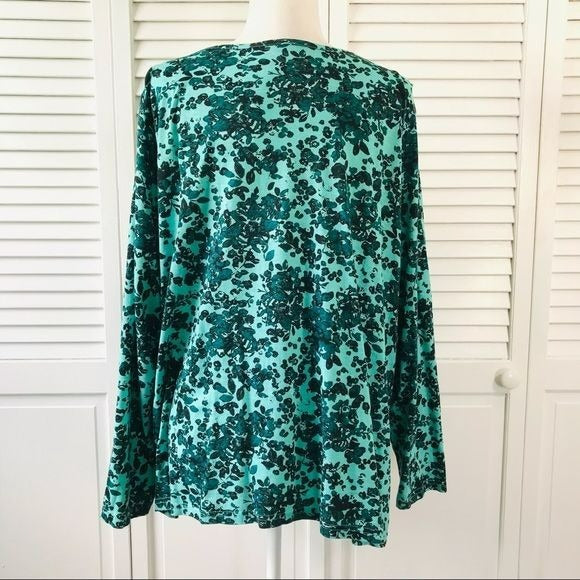 BASIC EDITIONS Blue Black Floral Cotton Long Sleeve Shirt Size 2X