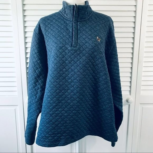 OXFORD Blue Cotton Blend Quilted 3/4 Zip Sweater Size XL