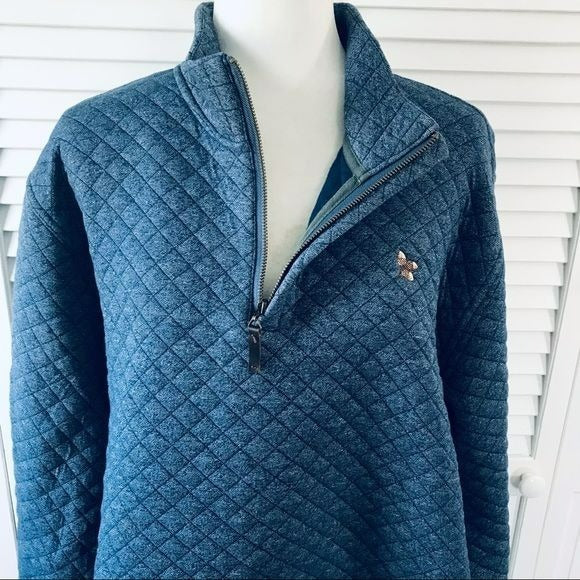 OXFORD Blue Cotton Blend Quilted 3/4 Zip Sweater Size XL