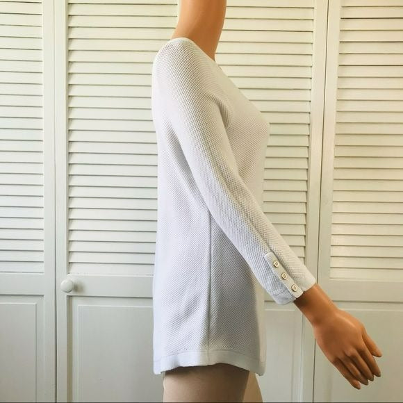 TALBOTS White Scoop Neck Long Sleeve Sweater Size MP
