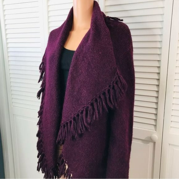 JOHNNY WAS Purple Baby Alpaca Fringe Cardigan Sweater Size M