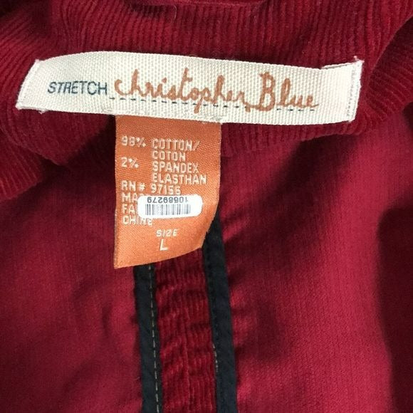 CHRISTOPHER BLUE Red Stretch Corduroy Jacket Size L