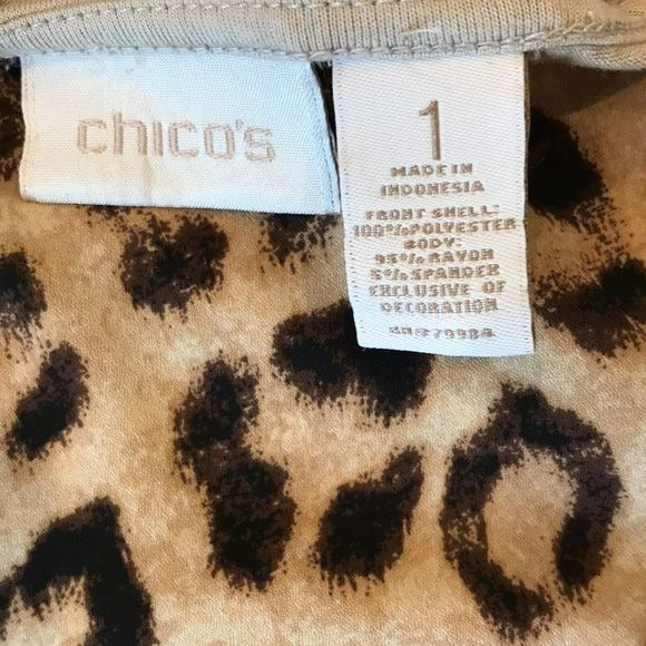 CHICO’S Brown Leopard Print Short Sleeve Shirt Size M