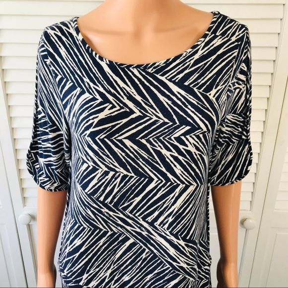 TART Navy Blue White Short Sleeve Dress Size L