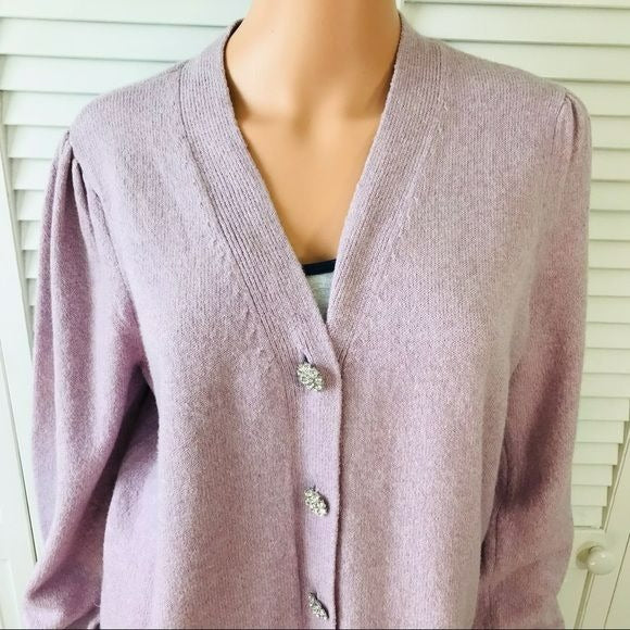 LOFT Lilac Long Sleeve Embellished Button V-Neck Cardigan Sweater Size L