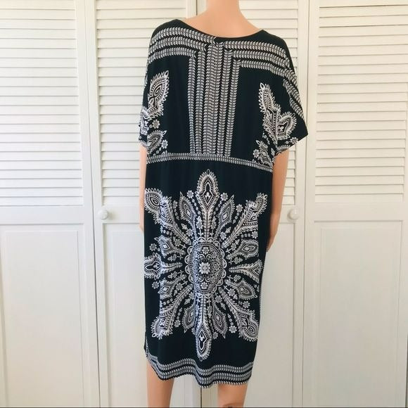 NY COLLECTION Black White V-Neck Short Sleeve Dress Size 3X (new with tags)