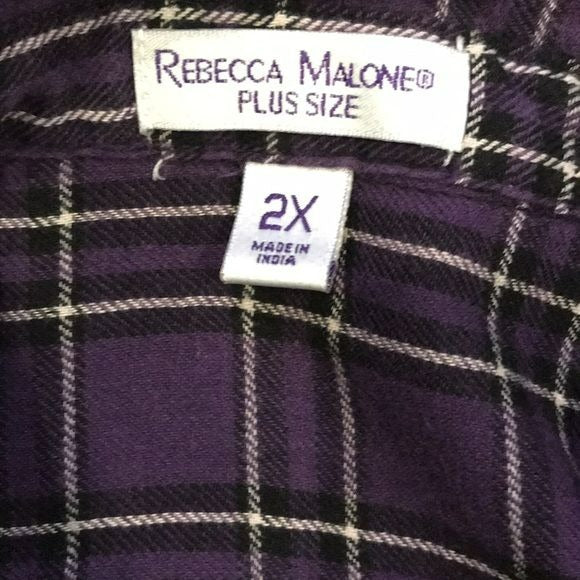 REBECCA MALONE Plus Size Purple White Plaid Button Down Shirt Size 2X