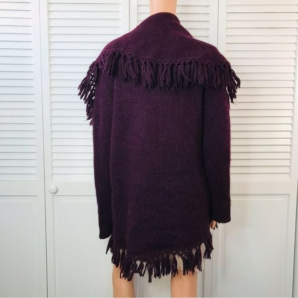 JOHNNY WAS Purple Baby Alpaca Fringe Cardigan Sweater Size M