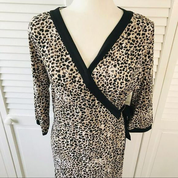 CREATION L Wrap Look Leopard Midi Dress Size 8