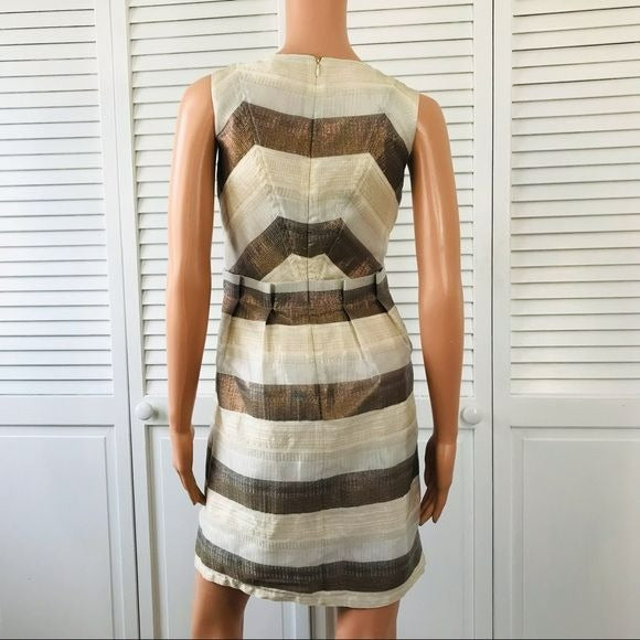 WALTER Ivory Sleeveless Striped Metallic Cocktail Dress Size 4