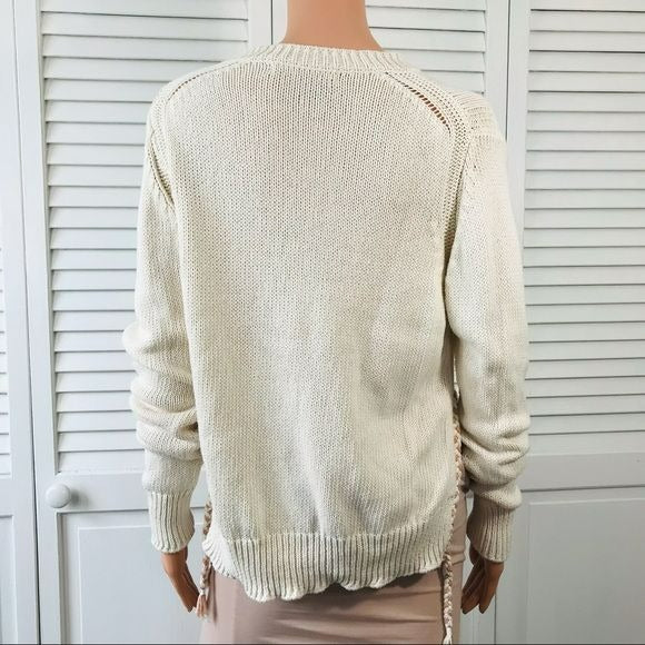 360 SWEATER Ivory Italian Yarn Knit Sweater Size M