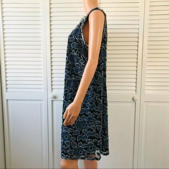 JULIA JORDAN Black Blue Sleevless Raw Hem Floral Dress Size 16