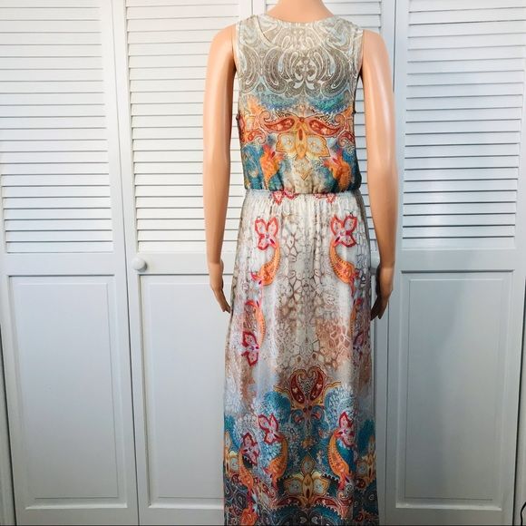 BOSTON PROPER Multicolor Sleeveless Embellished Maxi Dress Size S