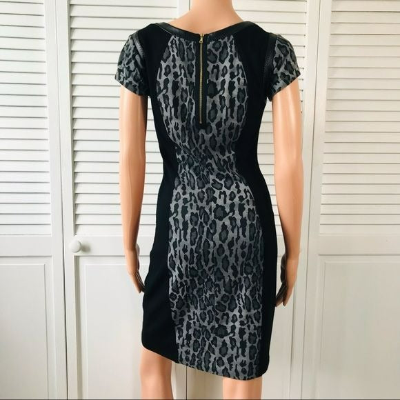 YOANA BARASCHI Gray Black Animal Print Short Sleeve Dress Size 4