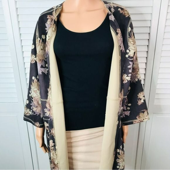 CHELSEA & THEODORE Purple Floral Faux Leather Open Front Cardigan Size 1X