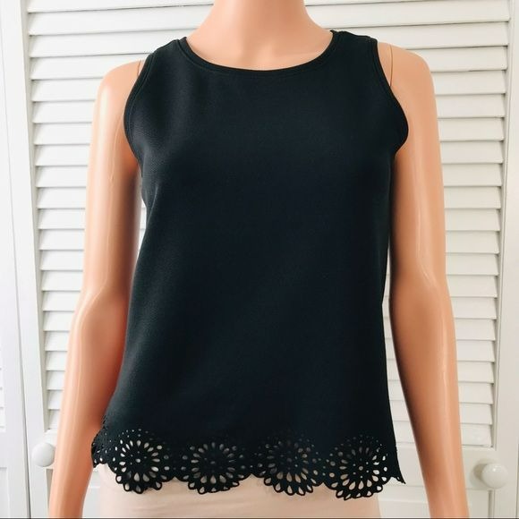 LOFT Black Sleeveless Shirt With Scallop Trim Size Petite XS