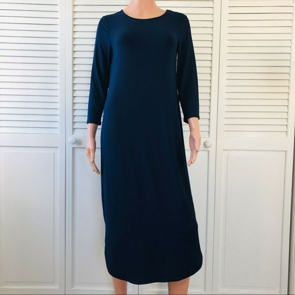 *NEW* CHICO’S Navy Blue Shirttail Hem Midi Dress Size 4P