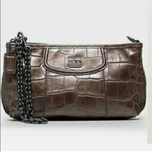 COACH Metallic Bronze Madison Exotic Embossed Crocodile Leather Wristlet (new with tags)