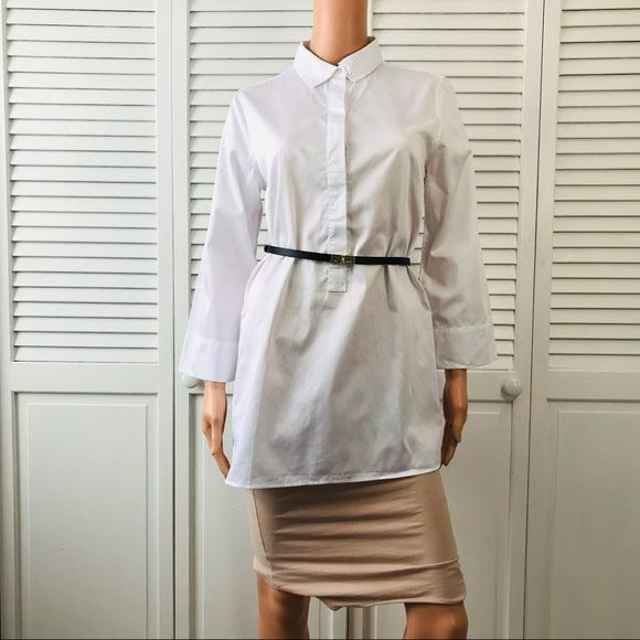 NM NEIMAN MARCUS White Tunic Long Sleeve Shirt Size S